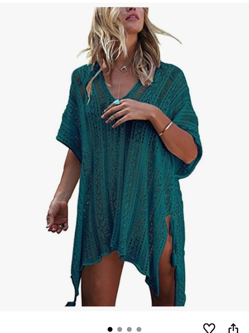 Teal Crochet Swim Cover-Up Tunic